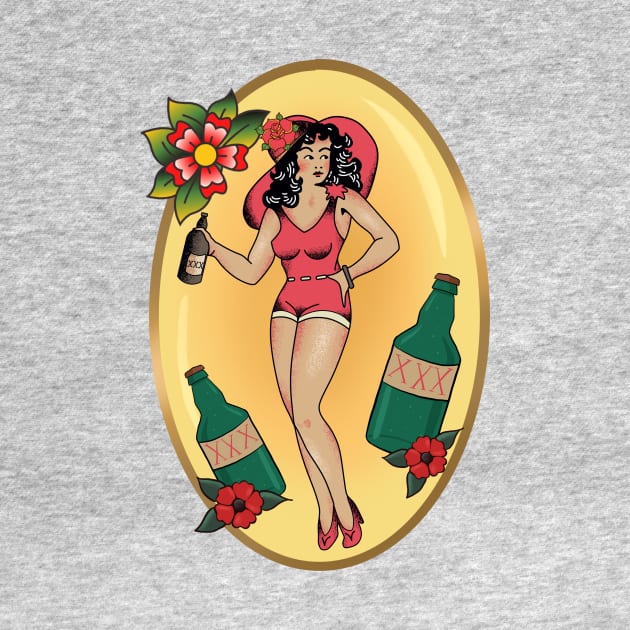 Jerry Style Traditional Tattoo Moonshine Magnolia Pinup Girl by LittleBunnySunshine